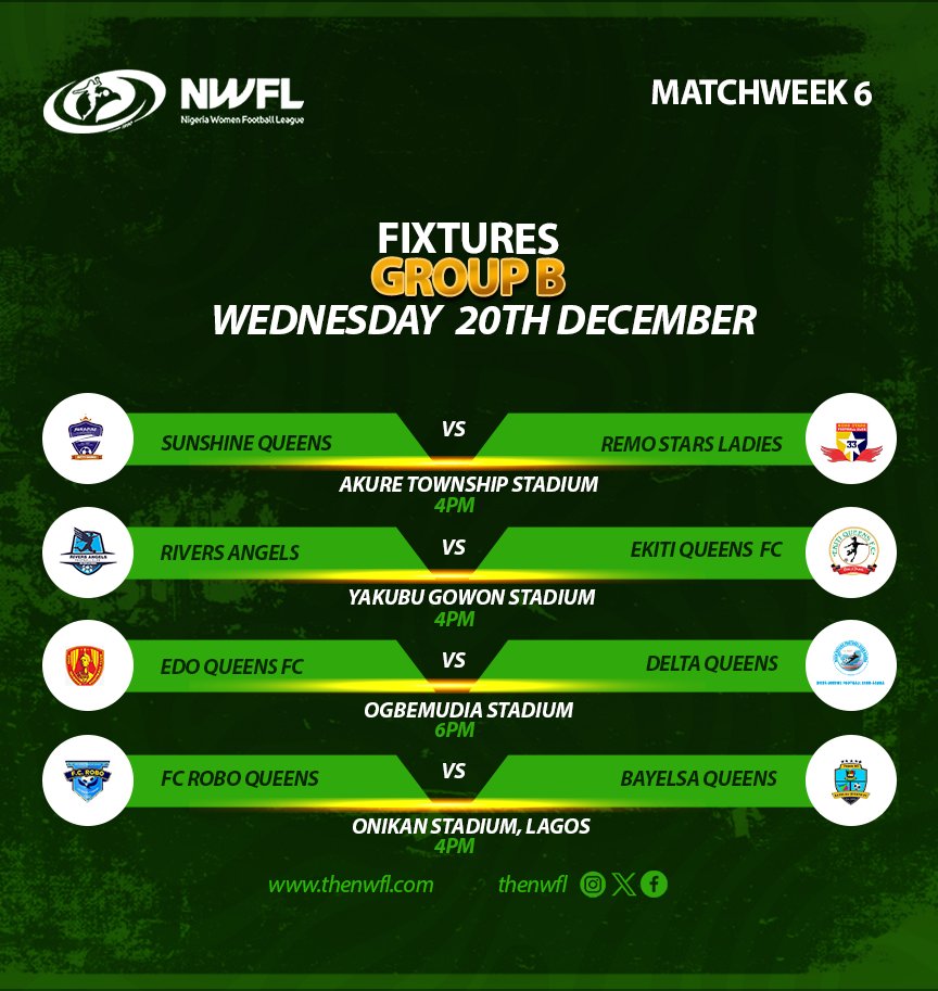 NWFL Premiership Matchday6 fixtures